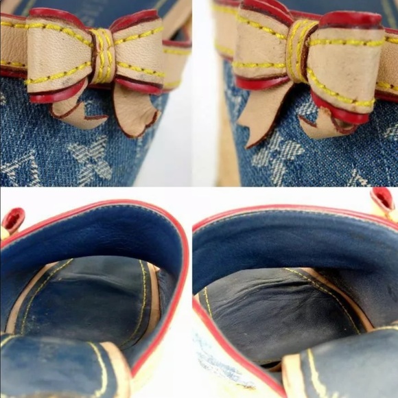 Louis Vuitton Denim Wedge Espadrilles Bow Sandals - Picture 9 of 12